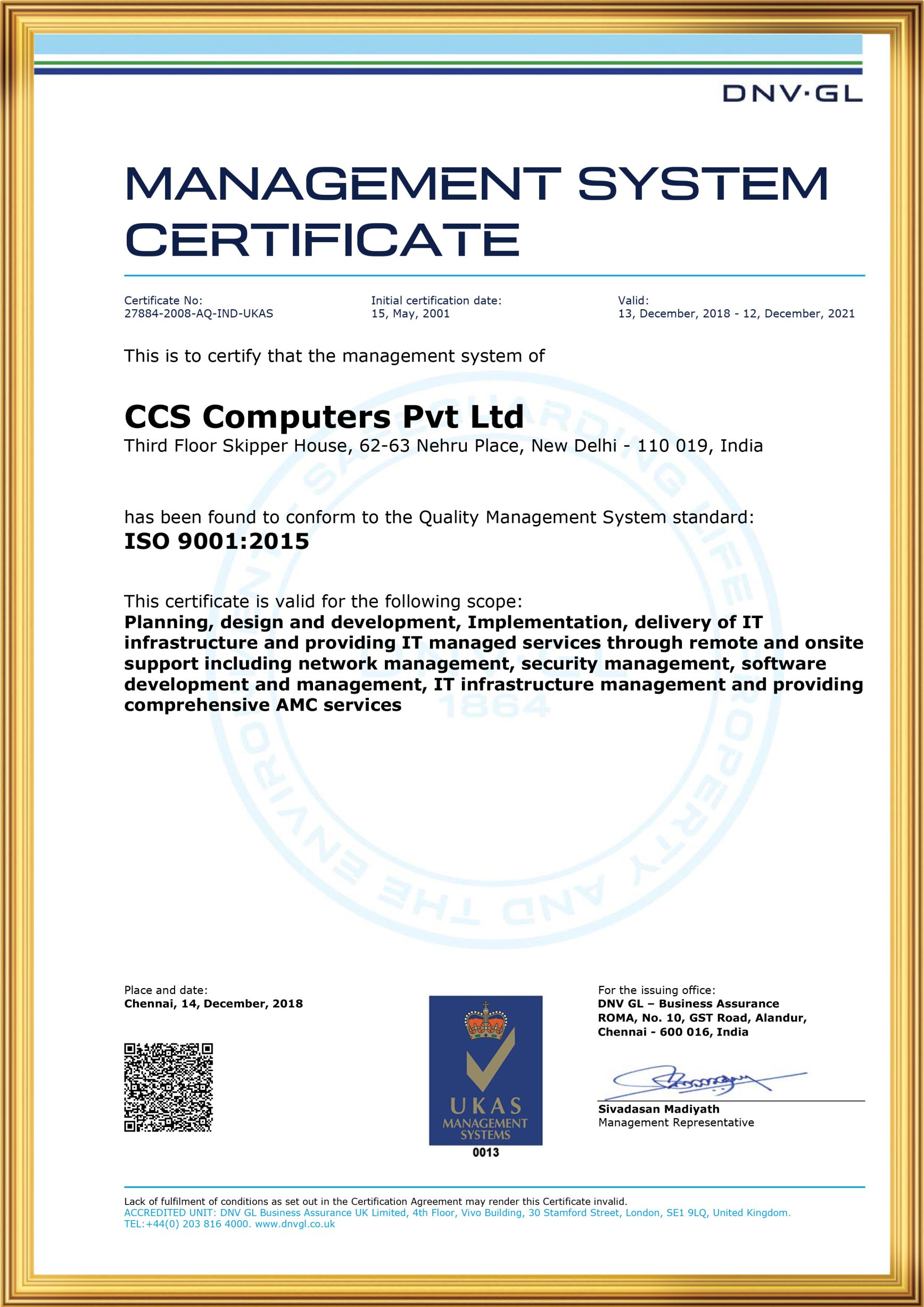 ISO 9001:2015 Certificate